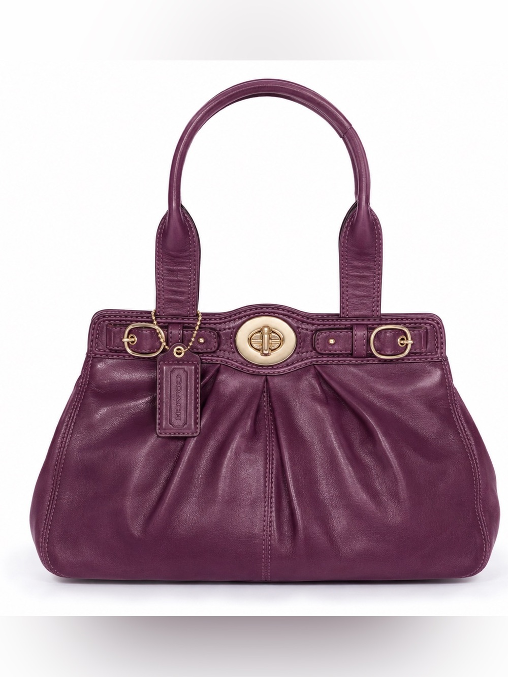 Coach Garnet Turnlock Satchel Plum Purple Leather Trapeze Shoulder Bag F13914